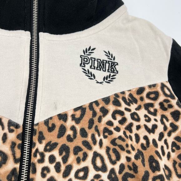 VTG Y2k Womens Victoria's Secret Pink High Low Half Zip Leopard Print Sweatshirt - Picture 2 of 6